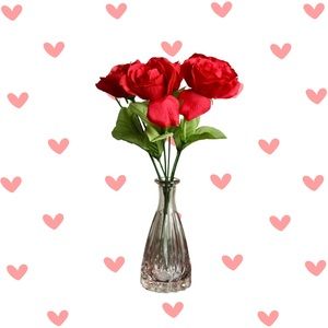 Valentine’s Day Faux Rose Setup with Pink Glass Vase